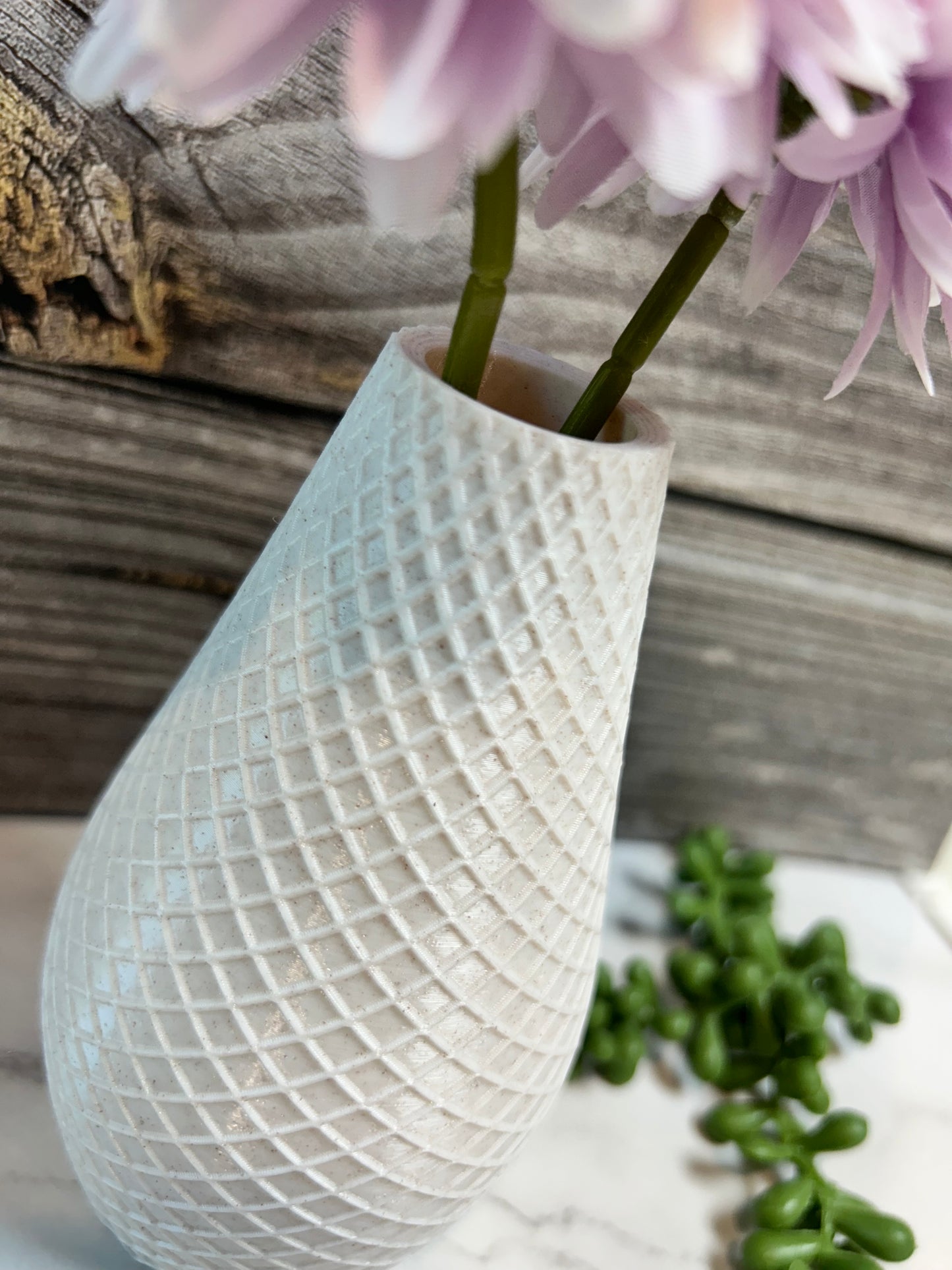 Diamond Pattern 3-D Vase, Iridescent Natural Warm Tones, Holds Real or Faux Flowers,