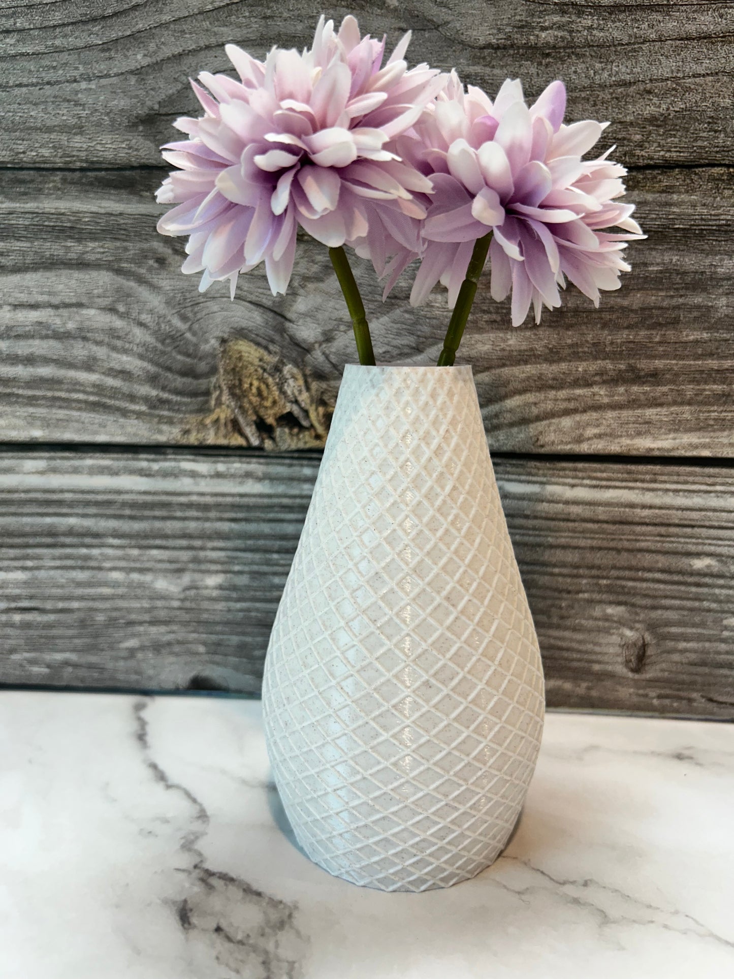 Diamond Pattern 3-D Vase, Iridescent Natural Warm Tones, Holds Real or Faux Flowers,