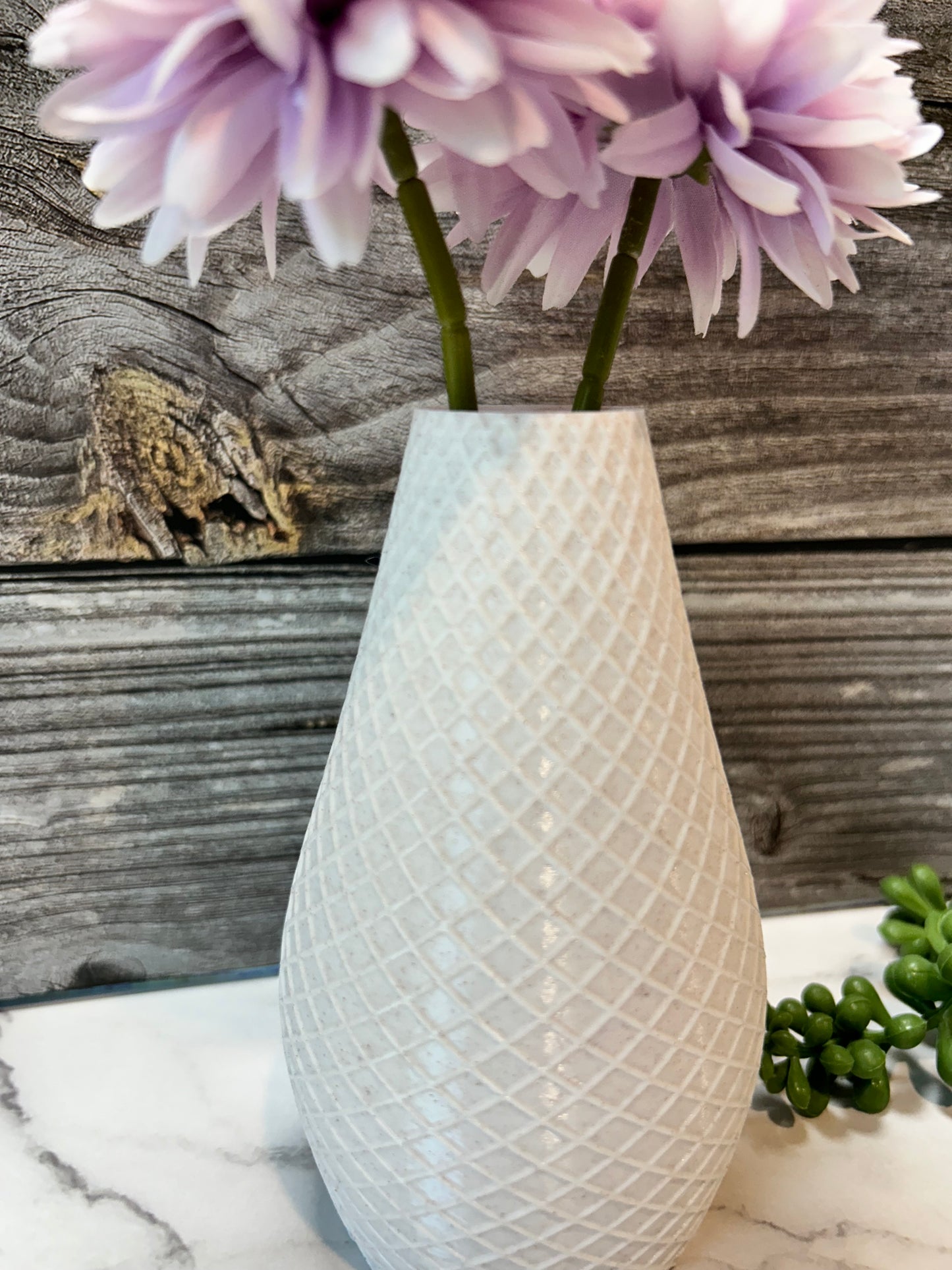 Diamond Pattern 3-D Vase, Iridescent Natural Warm Tones, Holds Real or Faux Flowers,