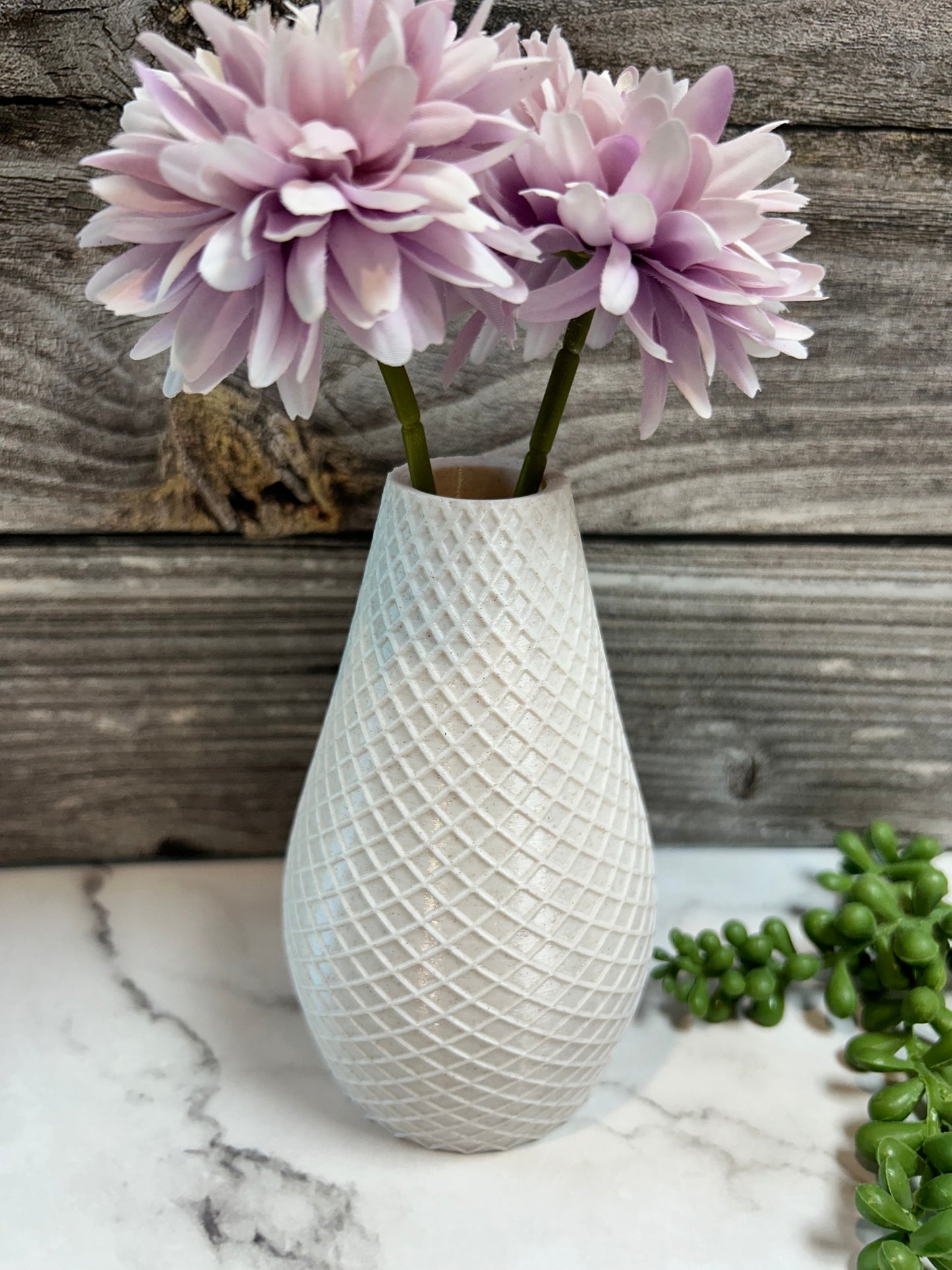 Diamond Pattern 3-D Vase, Iridescent Natural Warm Tones, Holds Real or Faux Flowers,