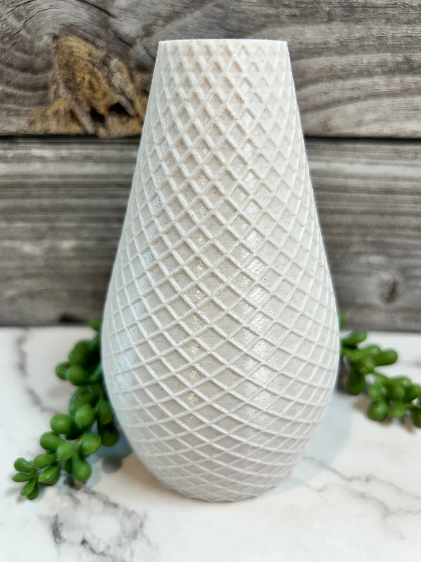 Diamond Pattern 3-D Vase, Iridescent Natural Warm Tones, Holds Real or Faux Flowers,