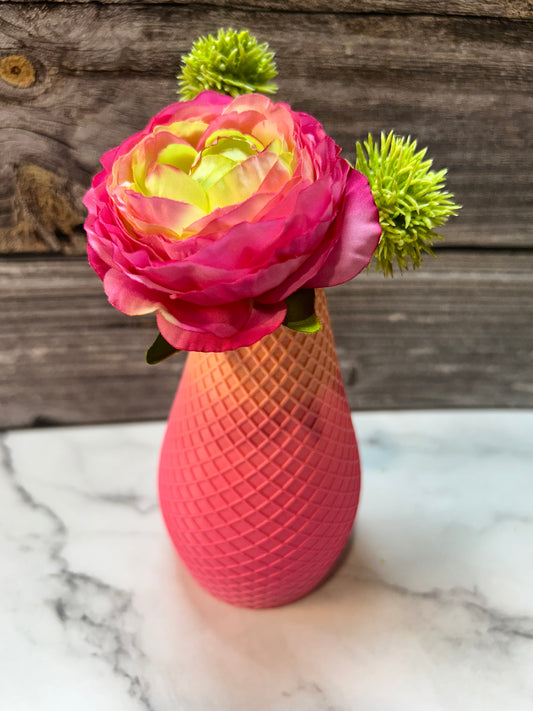Diamond Pattern Ombre vase, Pink Coral Color, Use with faux flowers or real flowers